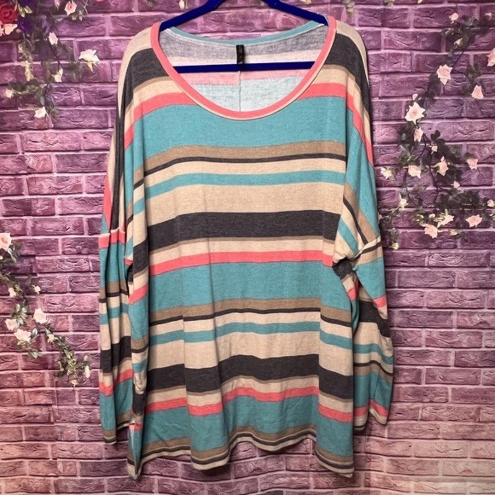 Glitzy Girl Teal Striped Shirt